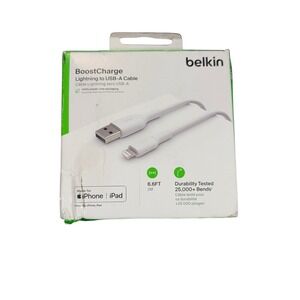 Cc9O-P‎ Belkin Lightning to USB-A Cable 6.6 ft (2M) White, Poly Bag